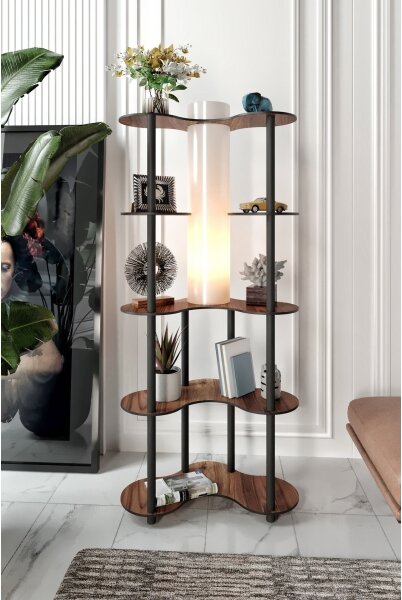 Stojacia lampa s poličkami 1xE27/40W/230V 150 cm čierna/hnedá