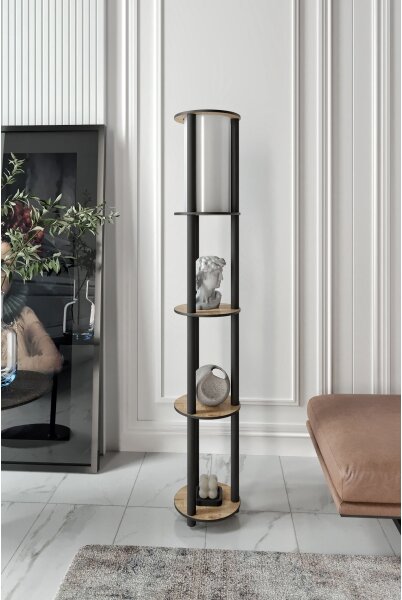 Stojacia lampa s poličkami 1xE27/40W/230V 150 cm čierna/hnedá