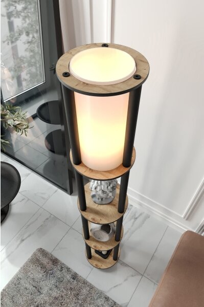 Stojacia lampa s poličkami 1xE27/40W/230V 150 cm čierna/hnedá