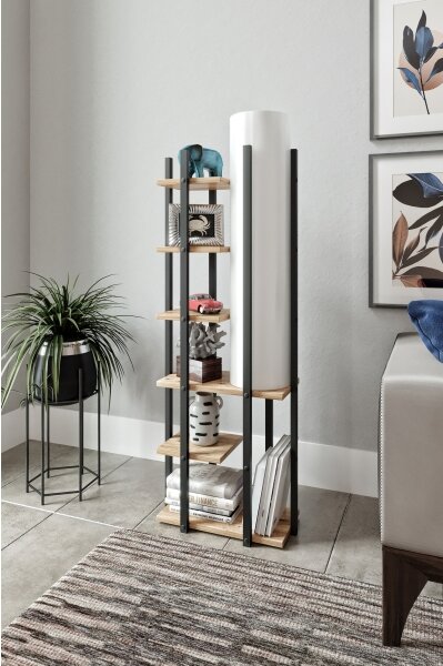 Stojacia lampa s poličkami MODA DOR 1xE27/40W/230V čierna/hnedá