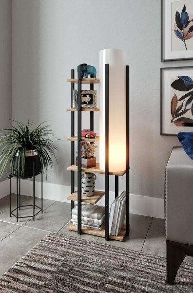 Stojacia lampa s poličkami MODA DOR 1xE27/40W/230V čierna/hnedá