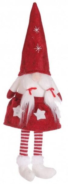Vianočná kolekcia - Červený plyšový vianočný škriatok s visiacimi nohami