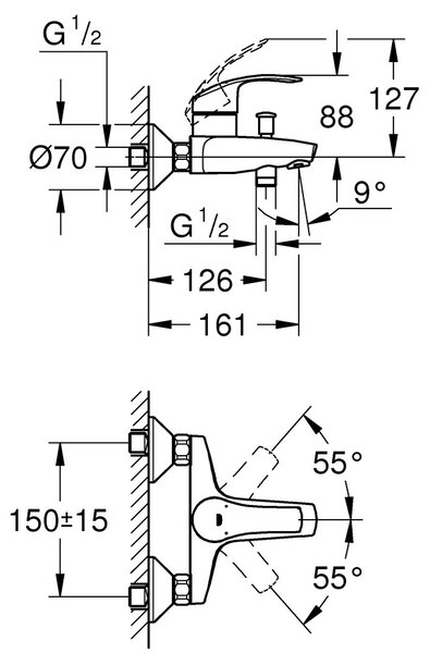 GROHE Eurosmart - Páková vaňová batéria, chróm 33300002