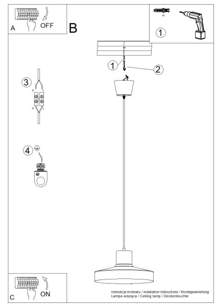 Sollux SL.1703 - Luster na lanku BILO 1xE27/15W/230V pr. 35 cm čierna
