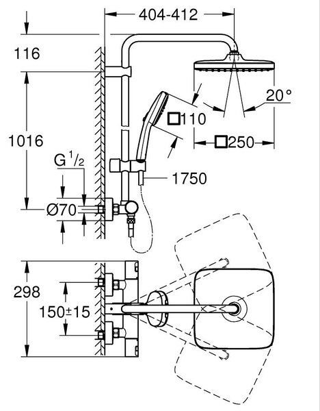 GROHE Vitalio Comfort 250 - Sprchový systém s termostatom na stenu, čierna matná 266962431