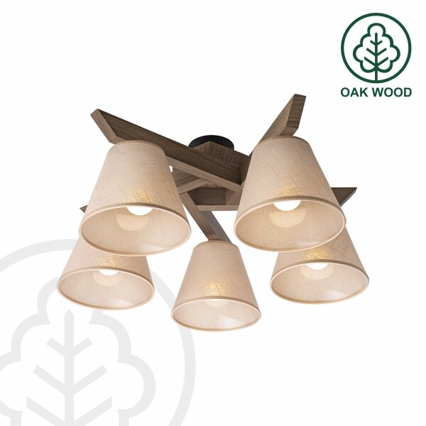 Brilagi - LED Prisadený luster ANTHONY 5xE14/40W/230V dub orech/béžová