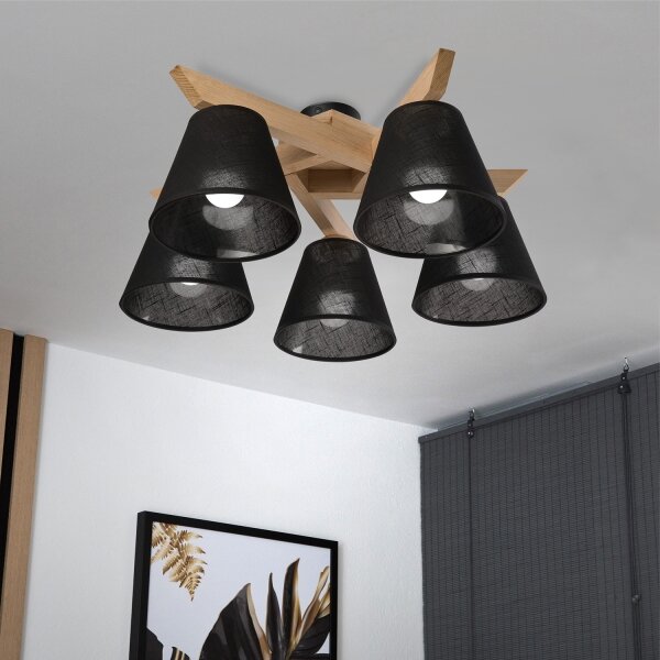 Brilagi - LED Prisadený luster ANTHONY 5xE14/40W/230V dub/čierna