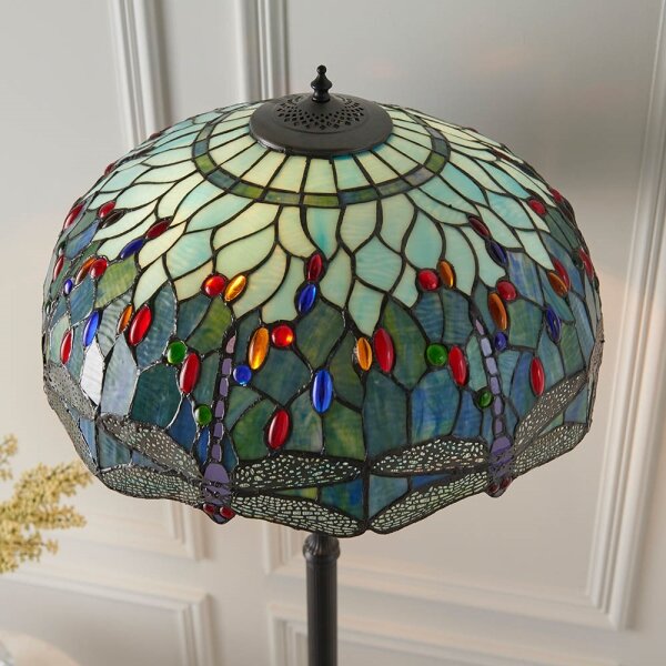 Endon 64069 - Stojacia lampa Tiffany DRAGONFLY 2xE27/60W/230V, priemer 50 cm