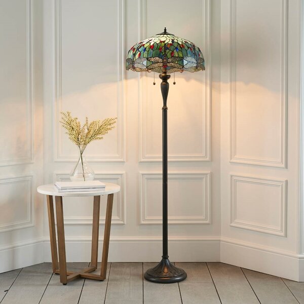 Endon 64069 - Stojacia lampa Tiffany DRAGONFLY 2xE27/60W/230V, priemer 50 cm
