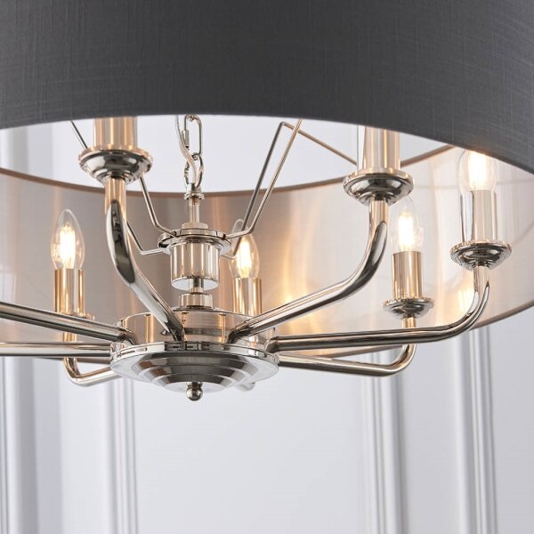Endon 94415 - Luster na reťazi HIGHCLERE 8xE14/40W/230V šedá/lesklý chróm