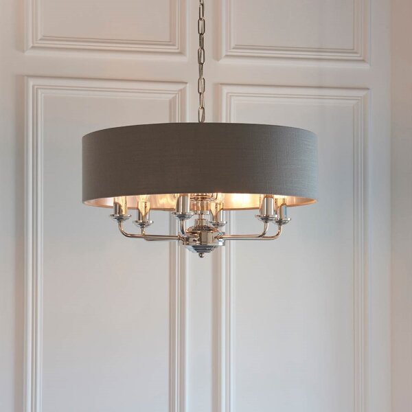 Endon 94415 - Luster na reťazi HIGHCLERE 8xE14/40W/230V šedá/lesklý chróm