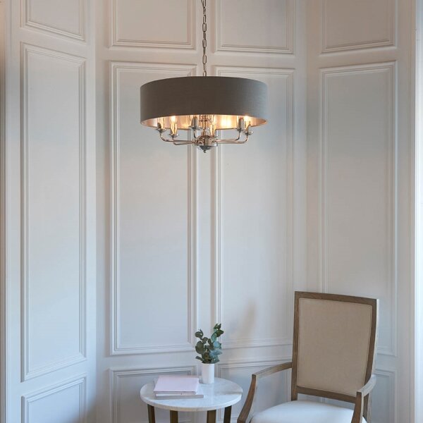 Endon 94415 - Luster na reťazi HIGHCLERE 8xE14/40W/230V šedá/lesklý chróm
