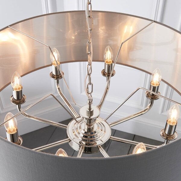 Endon 94415 - Luster na reťazi HIGHCLERE 8xE14/40W/230V šedá/lesklý chróm