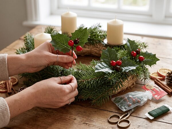 Vianočná dekorácia na drôtiku HOLLY LEAVES 13 cm 6 ks