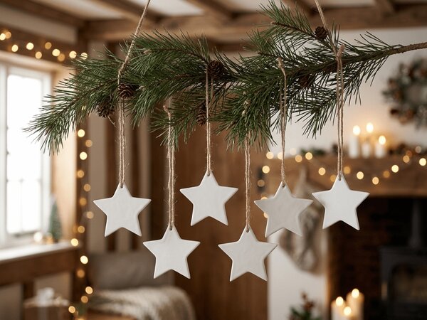 Keramická vianočná ozdoba CLAY STAR 8 cm, biela