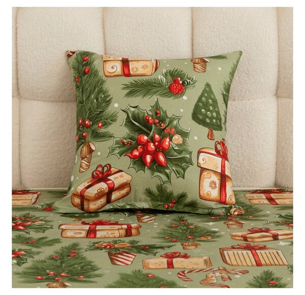 Obliečka na vankúš z mikrovlákna CHRISTMAS PRESENTS 45x45 cm, zelený