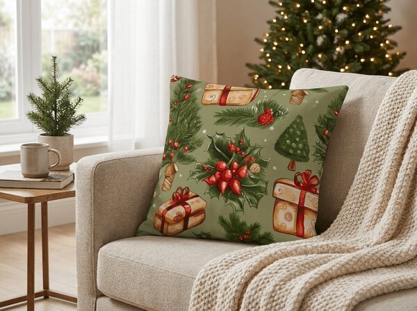 Obliečka na vankúš z mikrovlákna CHRISTMAS PRESENTS 45x45 cm, zelený