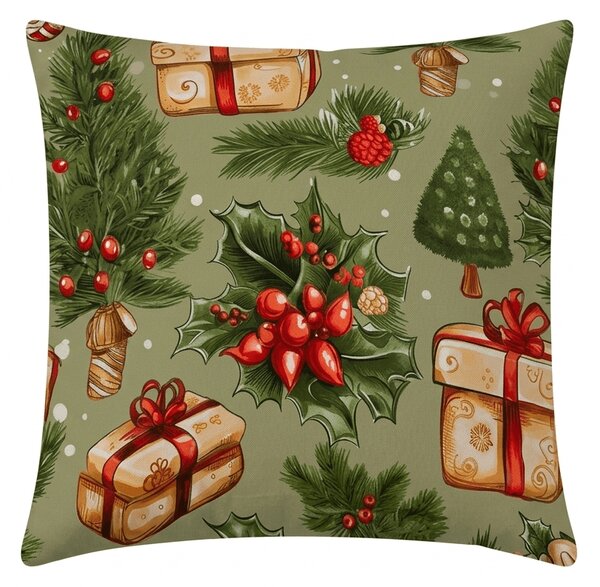 Obliečka na vankúš z mikrovlákna CHRISTMAS PRESENTS 45x45 cm, zelený