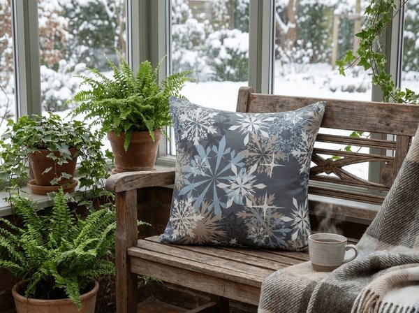 Obliečka na vankúš z mikrovlákna SNOWFLAKE 45x45 cm, modrosivý