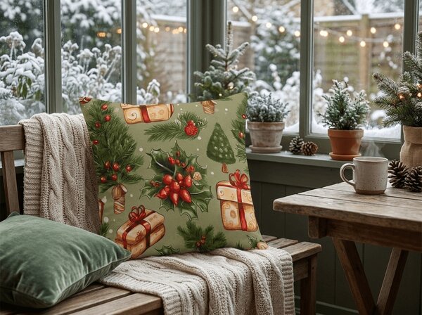 Obliečka na vankúš z mikrovlákna CHRISTMAS PRESENTS 45x45 cm, zelený