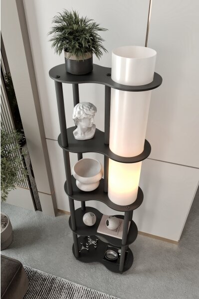 Stojacia lampa s poličkami NOTO 1xE27/40W/230V čierna