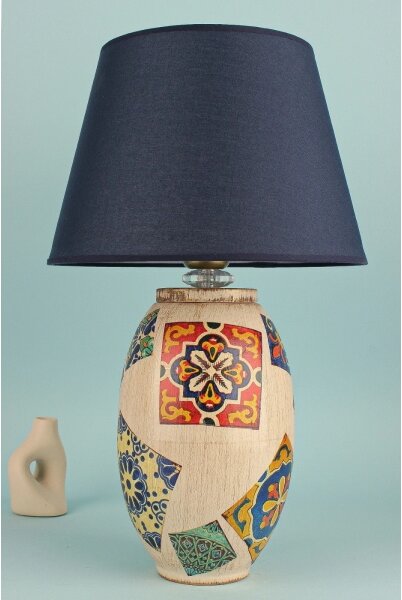 Stolná lampa RAMZES 1xE27/40W/230V modrá/béžová
