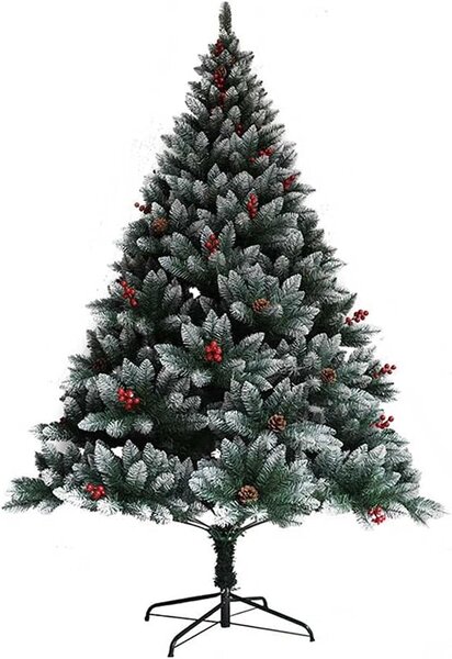 Umelý vianočný stromček, jedľa so šiškami a bobuľami, 210 cm