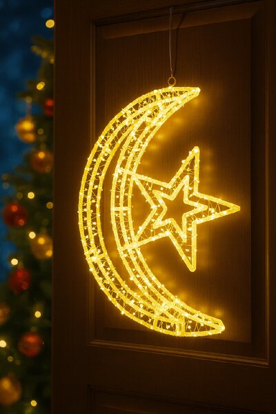 LED svietiaci mesiačik – svietiaca dekorácia, 45 cm, teplá biela, 800 LED, 8 programov, diaľkový ovládač