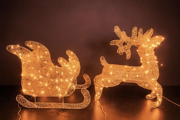LED vianočný sob so sánkami – ružovozlatá svietiaca dekorácia s trblietkami Velikost (cm): 20cm