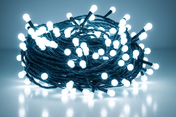 Vianočná LED reťaz s guľôčkami - Cherry, 10m, 100 LED diód, studená biela, prepojiteľná