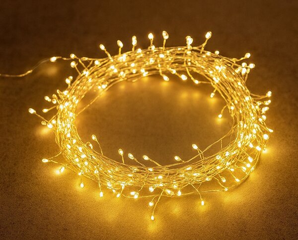 Vianočné LED mikro reťaz, teplá biela, 20m, 600 LED, 8 programov, IP65