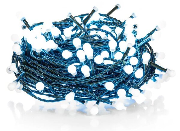 Vianočná LED reťaz s guľami - Čerešňa, 100m, 600 LED diód, studená biela