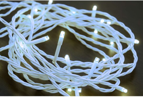 Vonkajší LED vianočná reťaz – studená biela, biely kábel, 100 m, 1000 LED, 8 programov, časovač