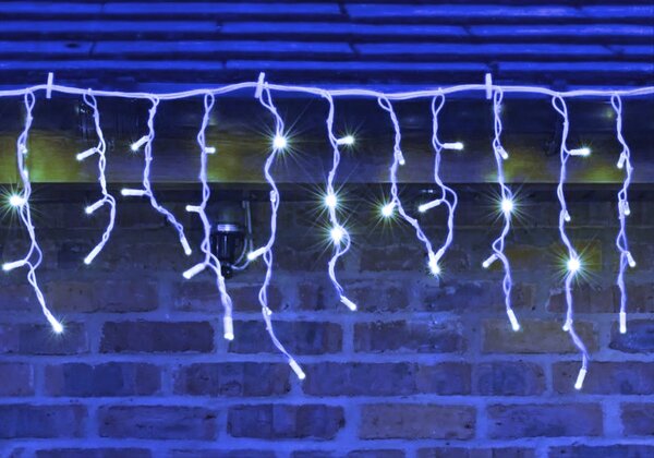 Vonkajší LED vianočný záves PROFI – 10 m, 312 LED, studená biela, stále svietenie, silný biely kábel