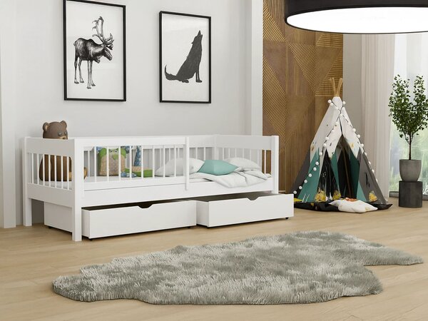 Wilsondo Detská drevená posteľ s úložným priestorom 180x80 Lesanka - biela