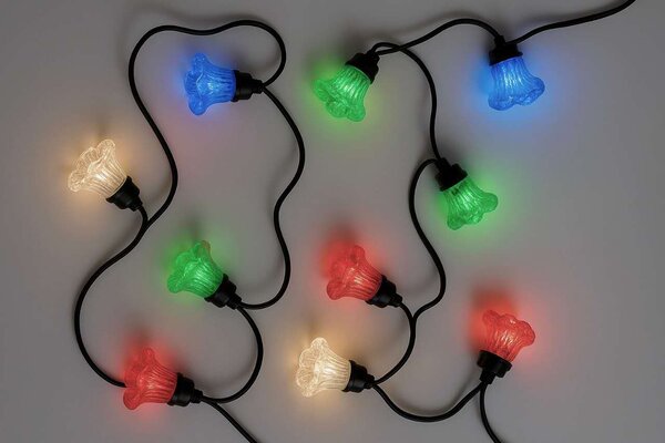 Svetelná reťaz – kvety povojníka, viacfarebná, 10 m, 10 LED