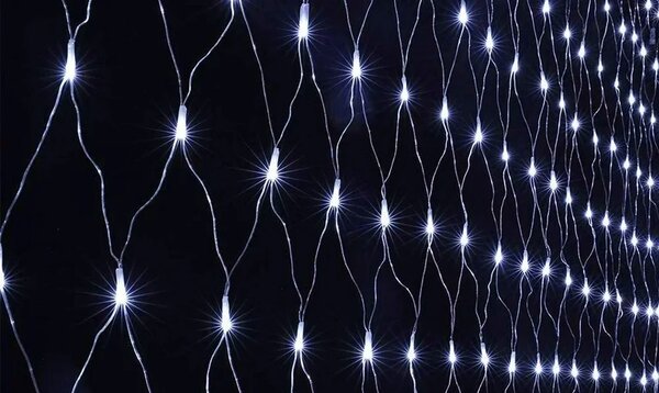Vnútorná svetelná sieť, studená biela, 3m*0,4cm, 100 LED, 8 programov