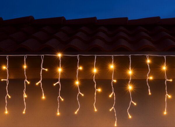 Vonkajší LED vianočný záves PROFI – 10 m, 312 LED, teplá biela, stále svietenie, silný biely kábel