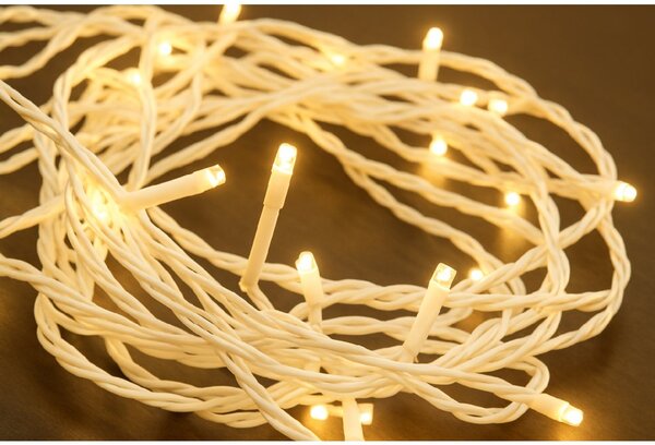 Vonkajšia LED vianočná reťaz – teplá biela, biely kábel, 100 m, 1000 LED, 8 programov, časovač