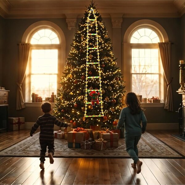Santa Claus LED rebrík 1,8 m – závesné vianočné osvetlenie na stromček, 8 programov, 8 priečok, IP44