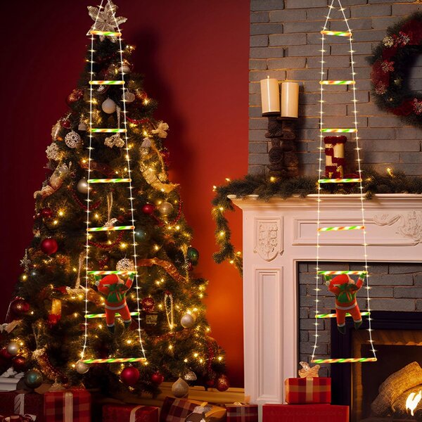 Santa Claus LED rebrík 1,8 m – závesné vianočné osvetlenie na stromček, 8 programov, 8 priečok, IP44