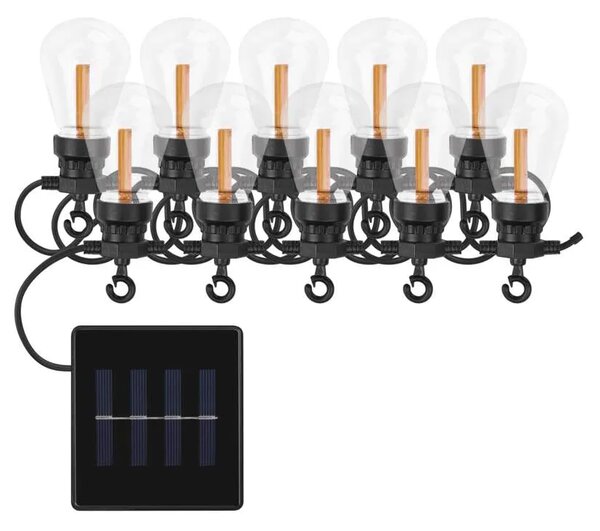 LED reťaz so solárnym panelom – 10x párty žiarovky, 5 m, vonkajšie aj vnútorné, retro