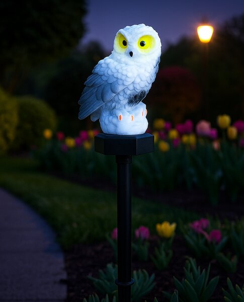 Solárna záhradná lampa – Sova na zapichovacom stojane Farba: Studená biela