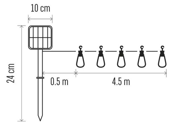 LED reťaz so solárnym panelom – 10x párty žiarovky, 5 m, vonkajšie aj vnútorné, retro
