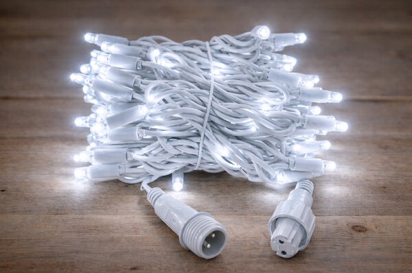 Vonkajšia vianočná LED reťaz PROFI, biely kábel, studená biela, 10m, 100 LED