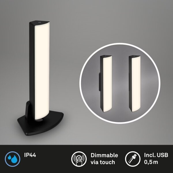 Briloner 7474-015 - LED nabíjacia vonkajšia stolná lampa LED/7W/5V/3000K čierna