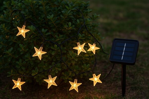 Solárny vianočný reťaz so hviezdičkami, teplá biela, 5m, 30 LED