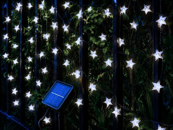 Solárny vianočný reťaz so hviezdičkami, studená biela, 5m, 30 LED