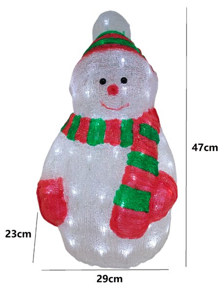 Vianočná LED akrylová dekorácia, snehuliak, studená biela, 47cm