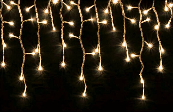 Vonkajší LED vianočný záves - teplá biela, rôzne dĺžky na výber Dĺžka svetelnej časti a počet LED: 2,5m a 105 LED, stále svietenie, s časovačom 6h/18h